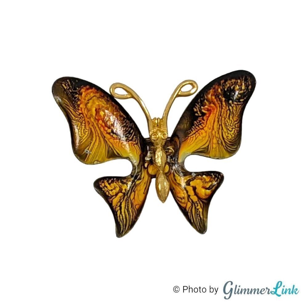 Vintage Emmons Butterfly Figural Enamel Swirls Gold Tone Brooch